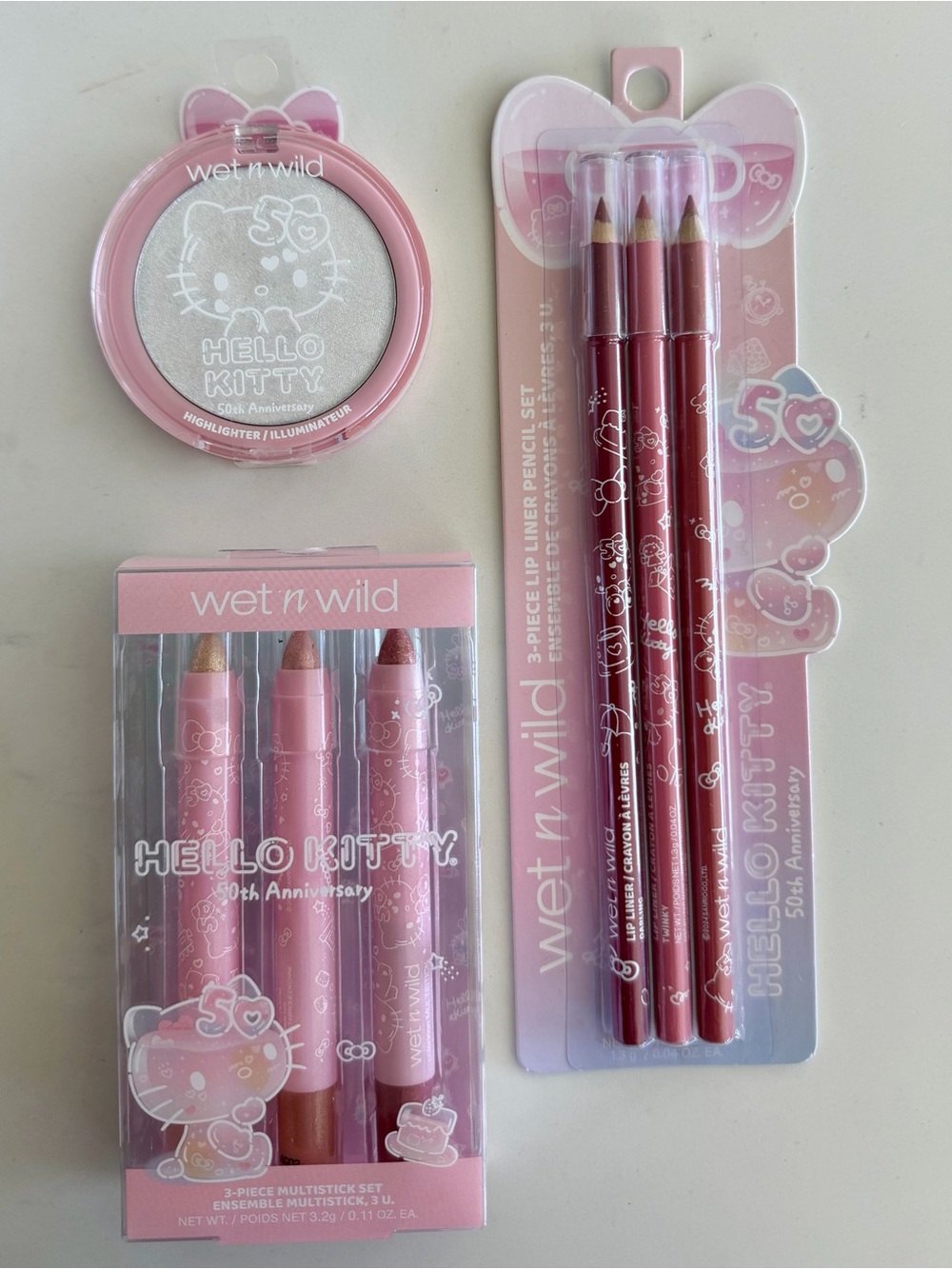 wet n wild Hello Kitty 50th Anniversary Highlighter, multi stick & Lip Set